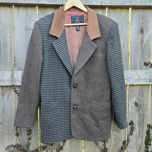 The Limited Vintage 90s Suede Wool Houndstooth Blazer M English Countryside Prep